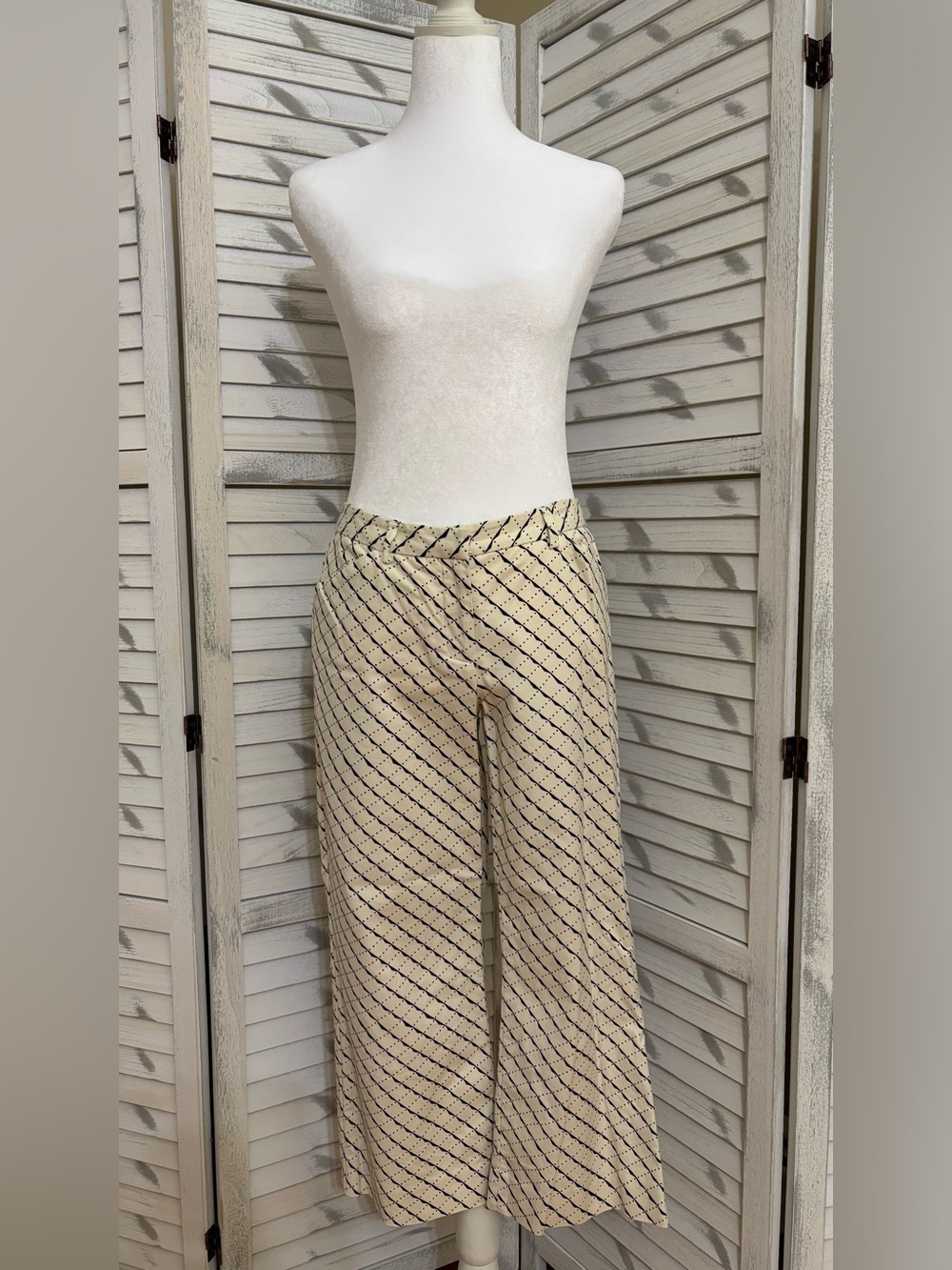 The Limited Cream Wide-Leg Pants with Black Diagonal Stripe